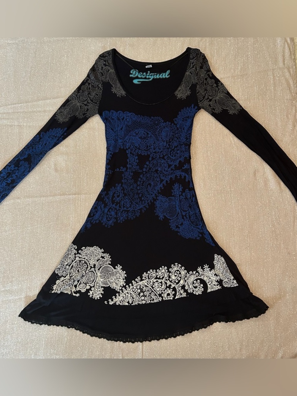 Vintage Desigual Black and Blue Paisley Dress